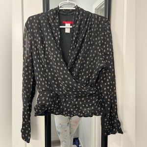 Anne Klein Silk Long Sleeve Cropped Blouse